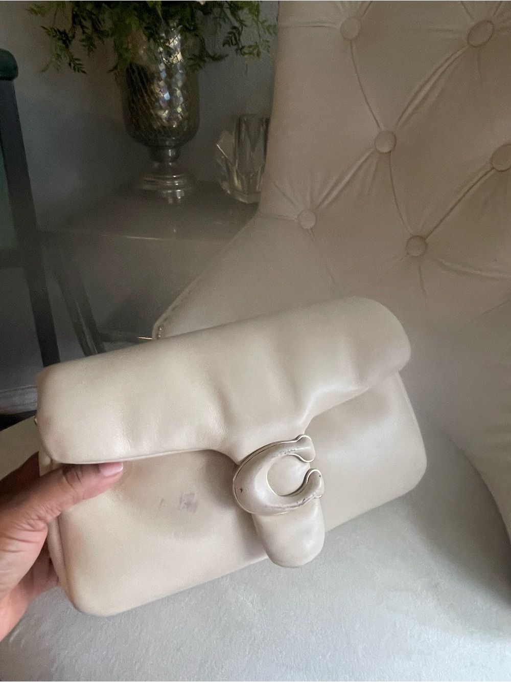 Coach Cream Leather Shoulder Bag with C-Clasp .